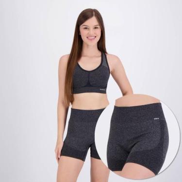 Imagem de Kit Top Sem Costura e Shorts Selene Feminino Cinza Escuro, M