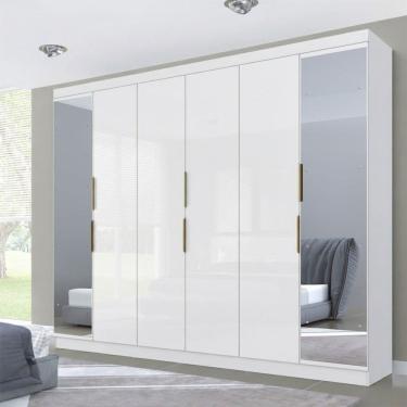 Imagem de Guarda-Roupa Casal 12k 6 Portas 4 Gavetas com Espelho Branco - Maxel