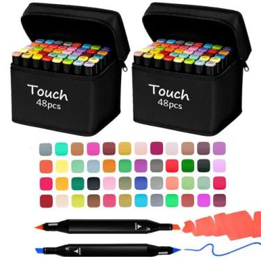 Imagem de Kit com 2 Estojos 96 Canetinhas Profissionais Dupla Artístico Colorir 