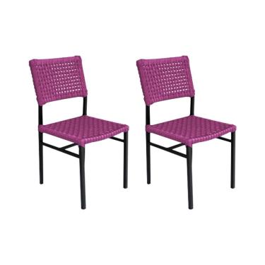 Imagem de Kit 2 Cadeiras França Corda Náutica Base Em Alumínio Preto-rosa