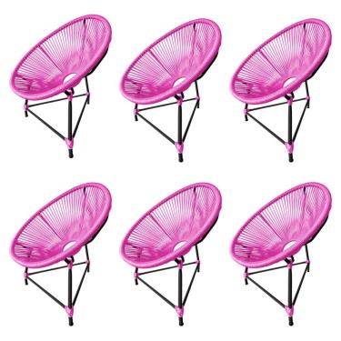 Imagem de Kit 6 Cadeiras Acapulco Corda Náutica Base Em Alumínio Preto-rosa