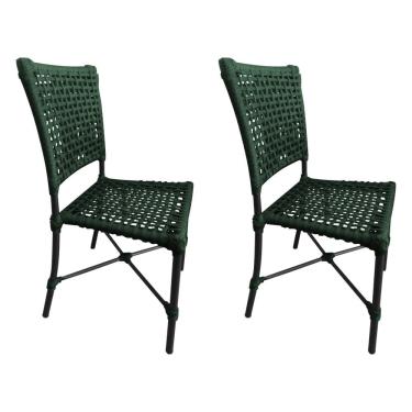 Imagem de Kit 2 Cadeiras Roma Corda Náutica Base Em Alumínio Preto-verde Musgo
