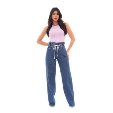 Imagem de CALÇA JEANS WIDE LEG ROPE FEMININA CINTURA ALTA COM CORDÃO-Feminino