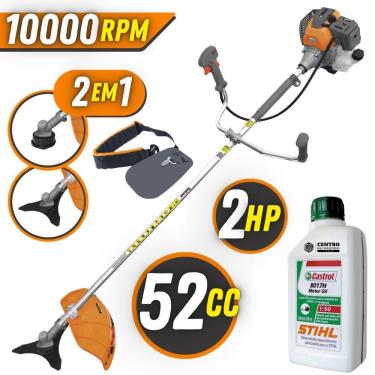 Imagem de Roçadeira Robusta Á Gasolina Tekna RL520P Plus 2T 52cc 2HP Modelo Completo Com Lâmina 3 Pontas e Cabeçote Nylon + ÓLEO STIHL 2 TEMPOS