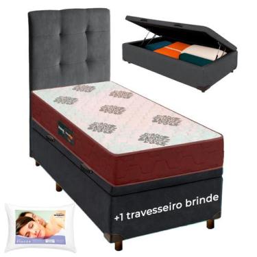 Imagem de Kit Cama Box Bau + Cabeceira + Colchão Solteiro D45 + Travesseiro Orto