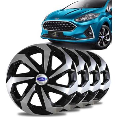 Imagem de Jogo 4 Calotas Preta Prata Aro 14 Ford New Fiesta Focus Ka - Elitte