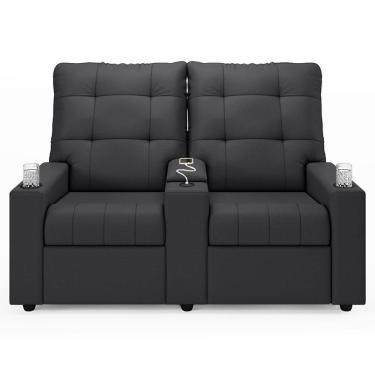 Imagem de Poltrona De Cinema Reclinável 2 Lugares Baú Usb Mallie Fh9 Veludo Cinza - Mpozenato