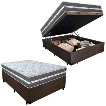 Imagem de Cama Box Baú Casal Suede + Colchão Anjos Black Graphite Molas Ensacada