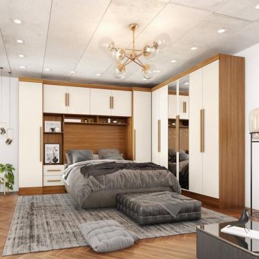 Imagem de Guarda-roupa Modulado Casal Completo 4 Peças 8 Portas com Maleiro e Espelho Smart Espre...
