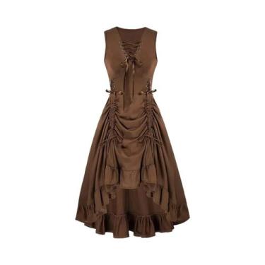 Imagem de Vestido Feminino Medieval Renascentista Com Amarração, Sem Mangas, Dec