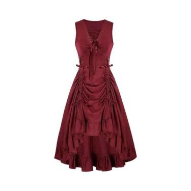 Imagem de Vestido Feminino Medieval Renascentista Com Amarração, Sem Mangas, Dec