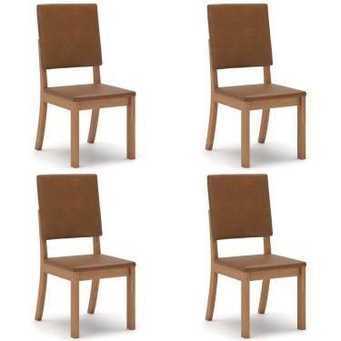 Imagem de Cadeira Jantar Estofada Pé Madeira Kit 4 Maelis Sintético Caramelo H02 - Mpozenato