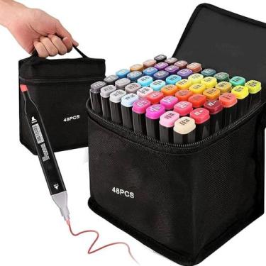 Imagem de Conjunto De Canetas Marcador Permanente Ponta Dupla Escolar Kit 48 Cor