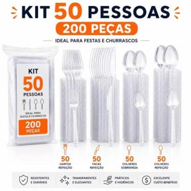 Imagem de Kit Talheres Descartáveis Transparentes Festa Churrasco 50 ou 100 Pess
