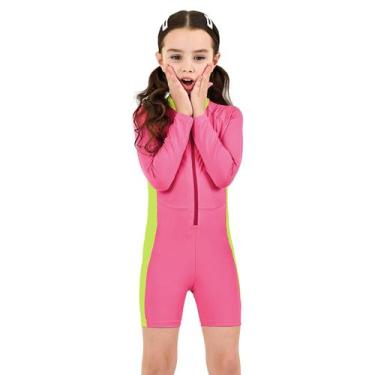 Imagem de Macacão de Praia Tchibum Infantil Proteção UV Rosa Neon Kamylus, 1