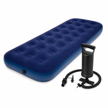 Imagem de Kit Colchão Inflável Solteiro Aveludado 191x73x22cm Bomba Manual - OME