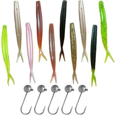 Imagem de kit 10 Isca Shad Doa Cal Jerk Baits Artificial Soft e 5 jig