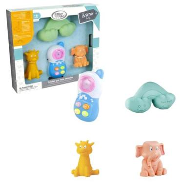 Imagem de Kit De Brinquedos Vinil Macio Girafa Elefante Mordedores e Celular Mus
