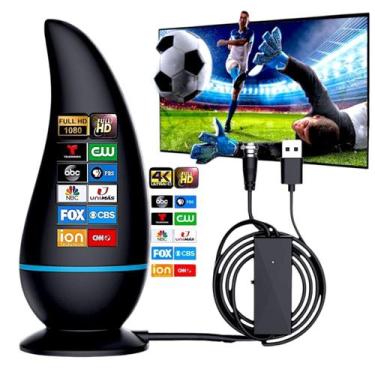 Imagem de Antena interna digital amplificada 1080 hdtv cabo 3m - Bidalaexpress
