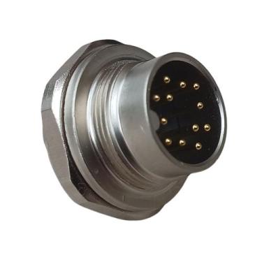 Imagem de Conector Tipo Soquete Macho M16 Com Rosca 12 Pinos Metálico IP67 J09-1