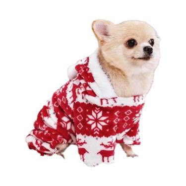 Imagem de Pijama Macacão Com Capuz E Estampa De Rena De Natal Para Cães Pequenos