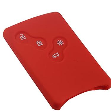 Imagem de YJADHU Porta-chaves de silicone remoto com 4 botões para chaveiro de carro capa, apto para Renault Clio Logan Megane 2 3 Koleos Scenic, vermelho