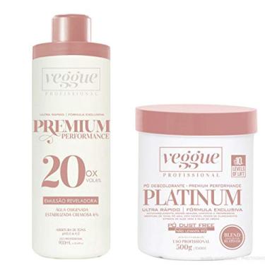 Imagem de Kit Água Oxigenada 6% 20 Volumes 900ml e Pó Descolorante Platinum Ultra Rápido Veggue Profissional 500g