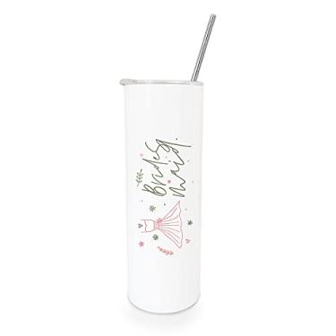 Imagem de The Cotton & Canvas Co. Copo de casamento floral de aço inoxidável isolado com canudo de metal, caixa de pedido de dama de honra, presente de festa de casamento (590 ml)