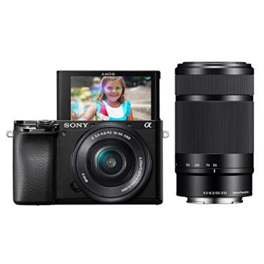 Imagem de Sony Câmera sem espelho Alpha A6100 com lentes zoom de 16-50 mm e 55-210 mm, ILCE6100Y/B, preta