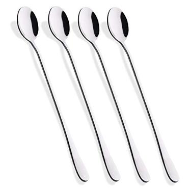 Imagem de Colher de chá gelada com alça comprida de 22,86 cm, colher de café, colher de sorvete, colheres de coquetel de aço inoxidável, Prata, set of 4, 1