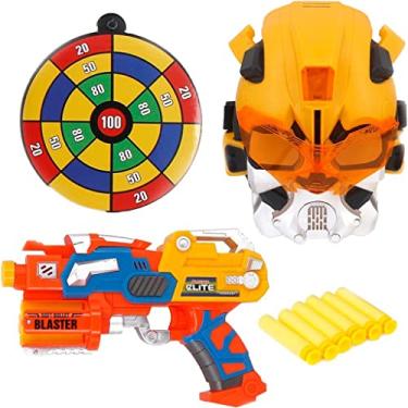 Imagem de PISTOLA LANCADOR DE DARDOS COM MASCARA COM LUZ NERF ARMA COM 6 DARDOS COMPLETA