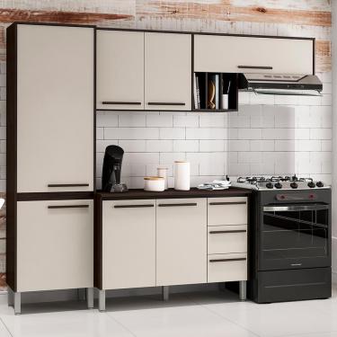 Imagem de Cozinha Compacta Kit's Paraná Venice com 7 Portas, 3 Gavetas e 6 Prateleiras - 250cm de largura - Ébano/Titânio