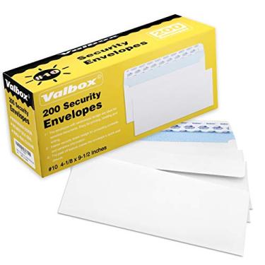Imagem de Envelopes de segurança autovedante ValBox 200 unidades #10, design sem janela, padrão de película de segurança para envelopes de correspondência seguros, 11,4 x 22,8 cm, envelopes brancos e empresariais