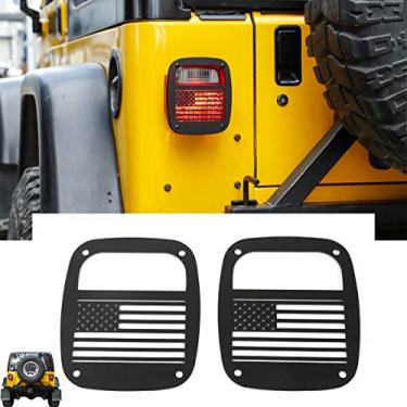 Imagem de RT-TCZ Capa protetora de luz traseira de metal para lanternas traseiras 1987-2006 Jeep Wrangler YJ TJ Acessórios (TJ-US Flag)