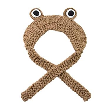 Imagem de Chapéu crochê tricotado para o inverno, gorro fodesenho animado sapo olhos grandes para foto