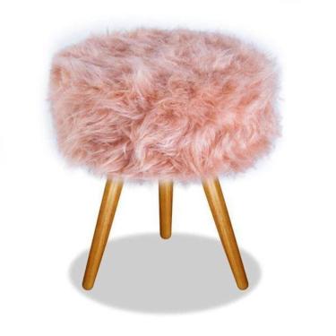 Imagem de Banqueta Para Penteadeira Pelucia Pelo Alto Rosê Pés Palito