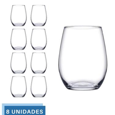 Imagem de kit 8 Copos Vidro Transparente Redondo 440ml Amber Pasabahçe