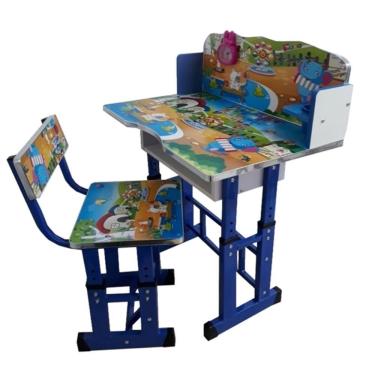 Imagem de Mesa Ajustavel Infantil Com Cadeira Kit Didatico Para Crianças Mesinha De Estudo Azul Meninos
