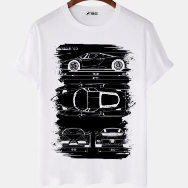 Imagem de Camiseta masculina Ferrari Enzo Desenho Carro Famoso Camisa Blusa Branca Estampada