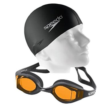 Imagem de Kit Natação Speedo Óculos Focus + Touca Flat Silicone (Cinza/laranja)