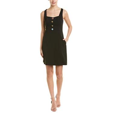 Imagem de Adrianna Papell Crepe feminino de malha ornamentado Bttn evasê, Preto, 38