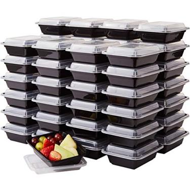 Imagem de Recipientes de plástico de grau profissional, sem BPA com tampas, 50 ct. 340 g, à prova de vazamento, recipiente de porção no micro-ondas para pedidos de viagem, preparação e armazenamento de alimentos. Caixas Bento reutilizáveis para restaurante, café e buffet