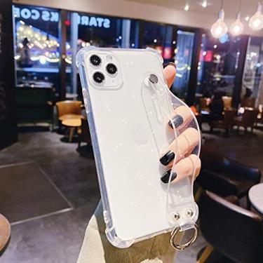 Imagem de Capa de telefone com alça de pulso com glitter transparente para iPhone 11 12 13 Pro Max X XR XS Max 7 8 Plus SE 2020 Capa de suporte, transparente, para iPhone 7plus