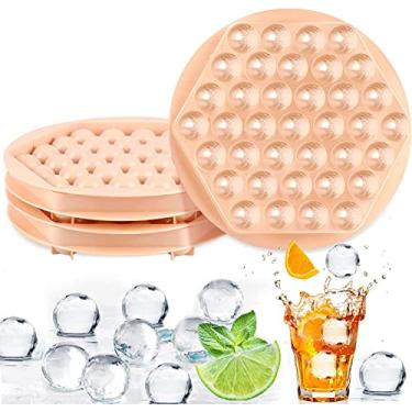 Imagem de 2 Pack Round Ice Cube Tray With Lid,Mini Circle Ice Ball Maker Mold for Freezer,1 in X 74PCS Sphere Ice Chilling Cocktail Whiskey Tea & Coffee (Rosa)