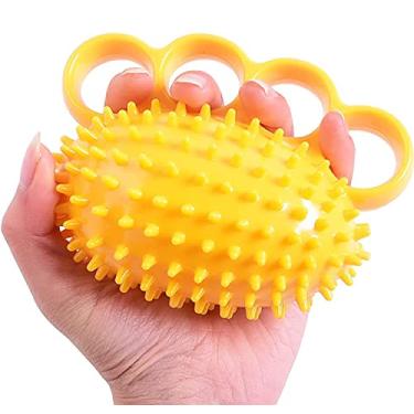 Imagem de Exercitador de aperto de mão, bola de exercitador de quatro dedos e exercitadores de mão para força, bola de aperto e bolas de estresse para adultos, bola de terapia para cãibras nas mãos e recuperação (Amarelo)