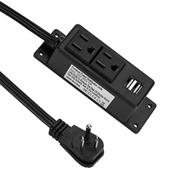 Imagem de Power Strip com USB, BTU Desktop Power Outlet com 2 tomadas AC, 2 portas USB, cabo de extensão de 2 metros, montável embaixo da mesa, bancada, mesa de cabeceira, cômoda, mesa, preto