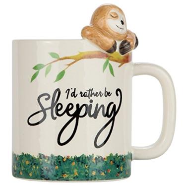 Imagem de Caneca de animal 3D Lily's Home Sloth. Copo de cerâmica para os amantes da preguiça, 283 ml, Bege, I Rather Be Sleeping, 1