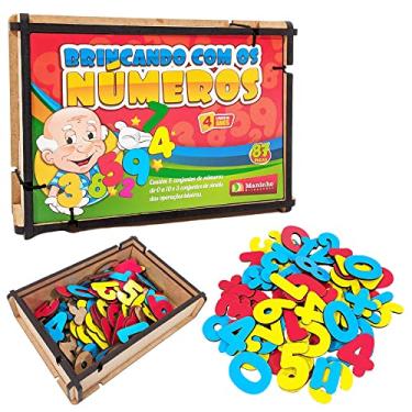 Imagem de Números Móvel Em Madeira MDF Educativo Colorido 87 Peças Maninho Brinquedos