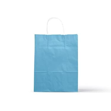 Imagem de Sacola de Papel Kraft P 18x22x9cm Colorido 50und Azul Bebe Monolúcido Com Alça Torcida Embalagem Fácil