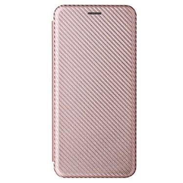 Imagem de Capa híbrida para HTC Desire 22 pro luxo de fibra de carbono PU + TPU capa à prova de choque para HTC Desire 22 pro capa protetora de couro flip magnético (rosa, HTC Desire 22 pro)
